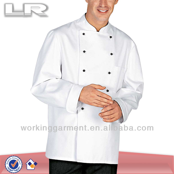 男性の白い長袖シェフジャケット、100%綿ハイエンドシェフジャケット-レストラン、バー制服問屋・仕入れ・卸・卸売り