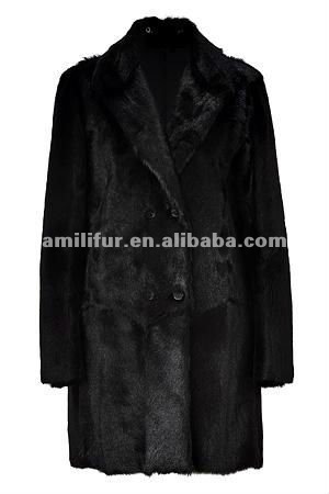 黒いヤギの毛皮の長い袖のコートSTY.NO. 3123-コート問屋・仕入れ・卸・卸売り