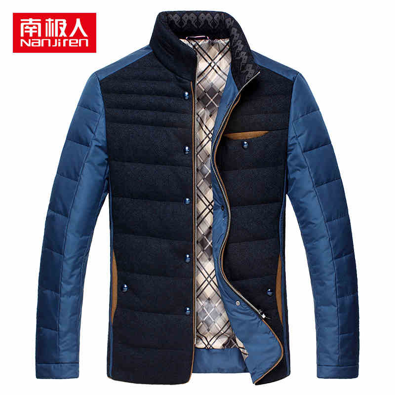 ダウンジャケットショートnanjiren肥厚モザイクスタンドの襟のスタイルのために新シリーズ2014年青少年のジャケットメンズ-その他アパレル問屋・仕入れ・卸・卸売り