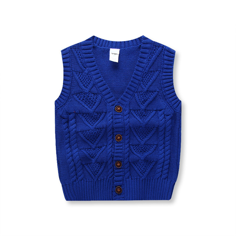 ブルー色赤ちゃんカーディガン100%ウールセーター男の子のvネックセーターベスト子供チョッキベスト子のセーターのため2-6years-キッズ服　ベスト問屋・仕入れ・卸・卸売り