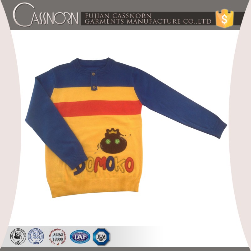 新しいカラーブロックデザインのラウンドネックの綿のセーター子供のセーターを編んだ-キッズ服　セーター問屋・仕入れ・卸・卸売り