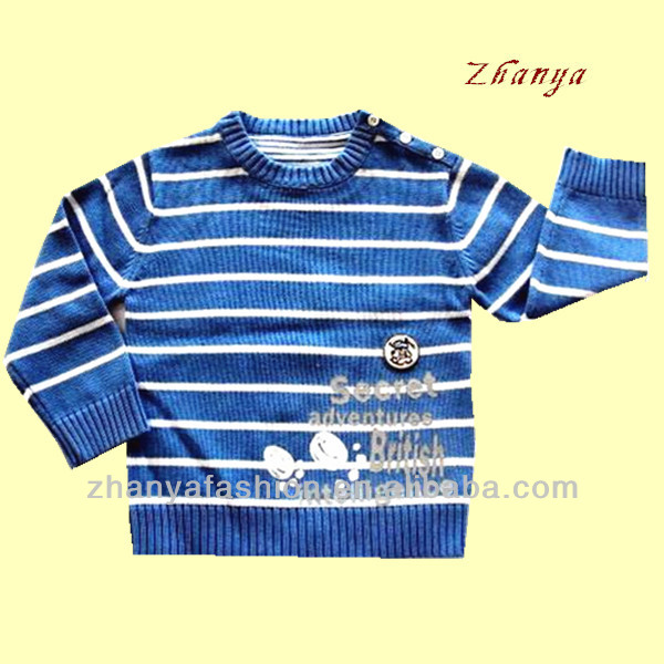 ラウンドネックストライプ編みパターンの子供のセーター-キッズ服　セーター問屋・仕入れ・卸・卸売り