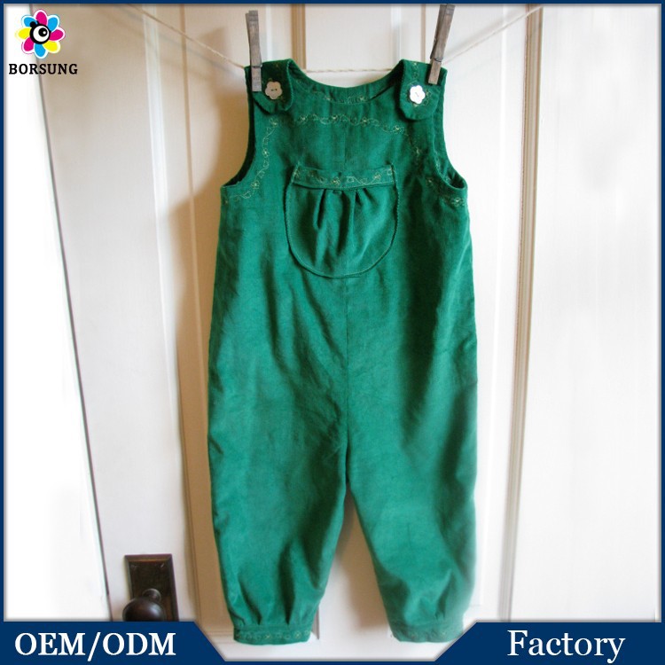 赤ちゃんのズボンfrocks設計を切断するためのヴィンテージ刺繍緑の赤ちゃんの服の子供のコーデュロイのオーバーオール-ズボン問屋・仕入れ・卸・卸売り