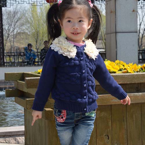 子供韓国ta7090レースシフォンフラワー女の子のカーディガンのセーター-キッズ服　セーター問屋・仕入れ・卸・卸売り