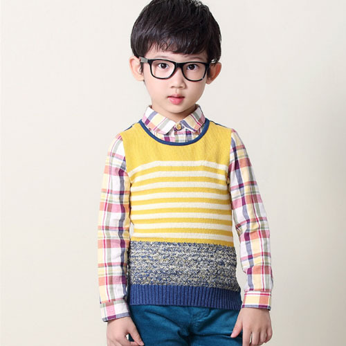 韓国スタイルのファッションデザイン綿tbx18010偽2- ピースニットファッションセーター男の子のための-キッズ服　セーター問屋・仕入れ・卸・卸売り