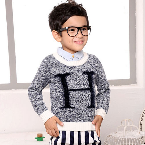 韓国スタイル綿tbx18011偽2- ピースレタープリントニット男の子のためのファッションセーター-キッズ服　セーター問屋・仕入れ・卸・卸売り