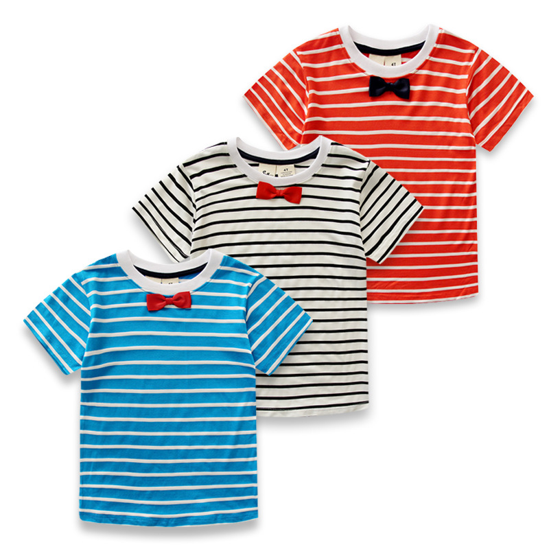 YE2135子供蝶ネクタイストライプtシャツ半袖ボーイズtシャツ2016-キッズ服　シャツ、トップス問屋・仕入れ・卸・卸売り