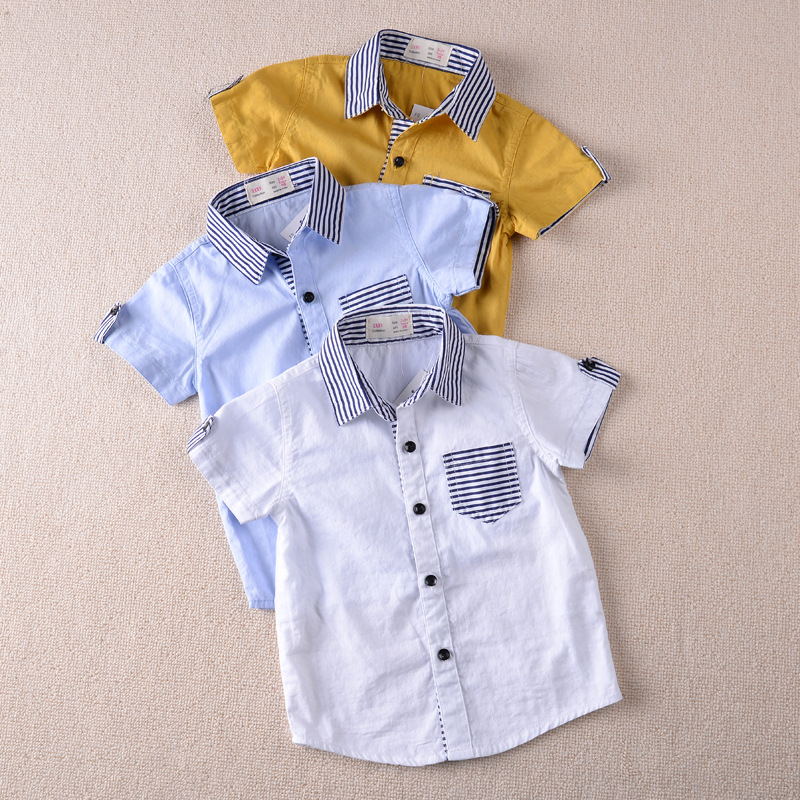 YE2116韓国2016新しいスタイルの夏ストライプ半袖男の子シャツ-キッズ服　シャツ、トップス問屋・仕入れ・卸・卸売り
