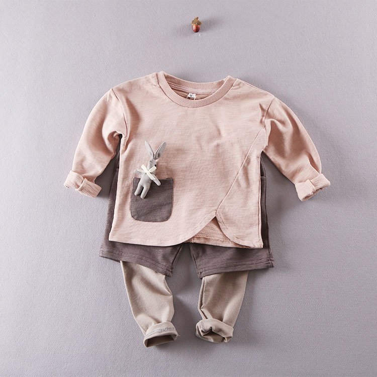 YF7194韓国男の子スーツ綿かわいいウサギの子供ツーピースラウンドネックtシャツ-キッズ服　シャツ、トップス問屋・仕入れ・卸・卸売り