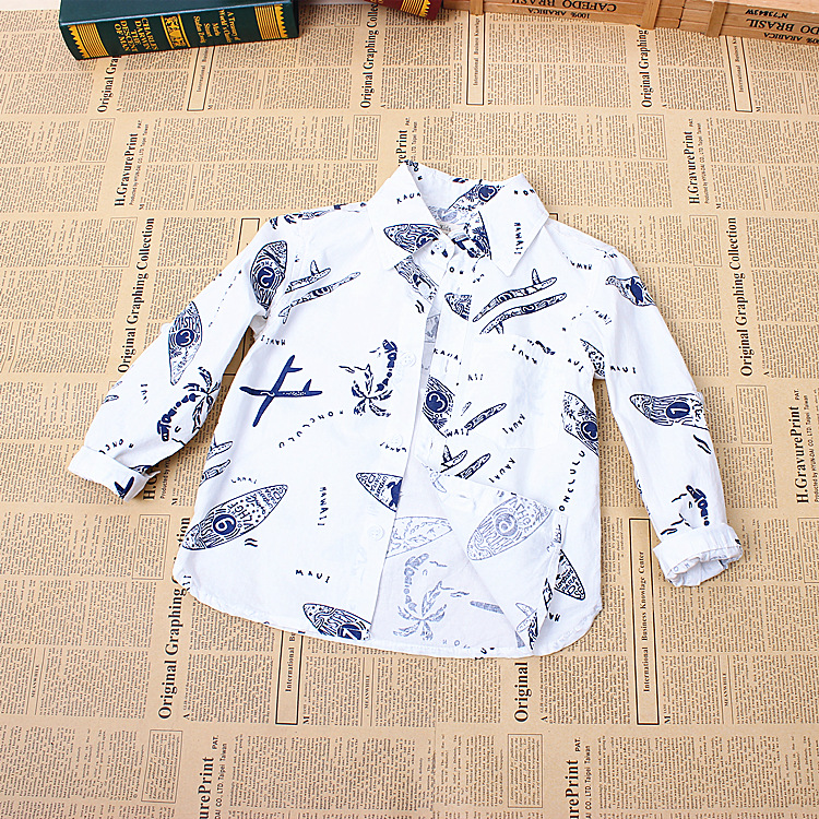 YE1313春夏2016新しいスタイルの子供シャツプリント純粋な白男の子シャツ-問屋・仕入れ・卸・卸売り
