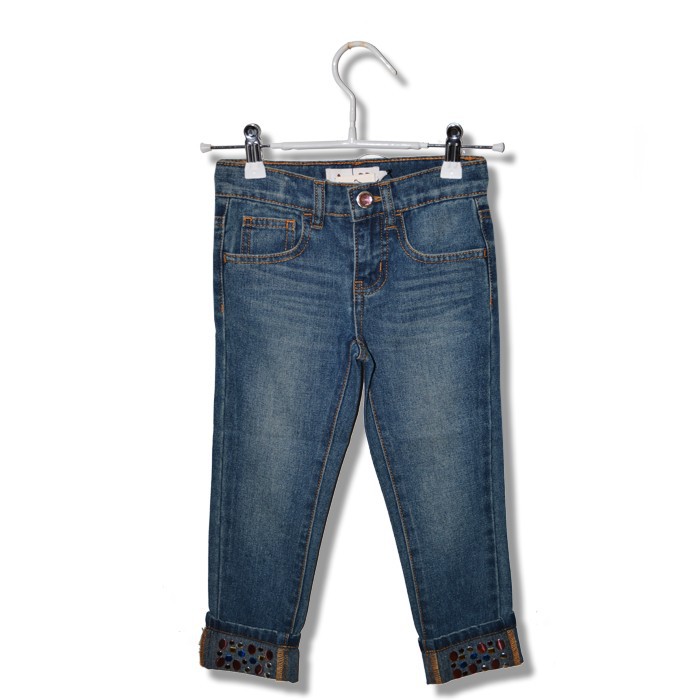 最新の古典的な青リベット子供の女の子の子供のデニムのジーンズ卸売クールジーンズ-キッズ服　ジーンズ問屋・仕入れ・卸・卸売り