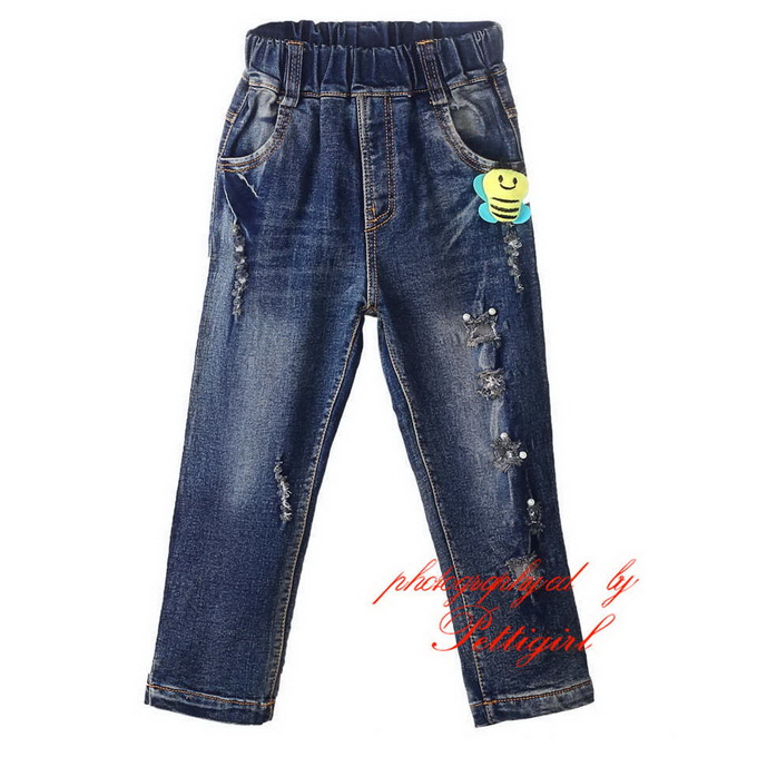 最新のファッションの女の子のジーンズストレート穴キャラクター子供のジーンズのズボンの子供服と愛らしいpt81016-2少し蜂-キッズ服　ジーンズ問屋・仕入れ・卸・卸売り