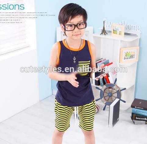 ファッションストライプカジュアルなショートパンツ子供のセットの衣装の子供のスーツの夏のタンクトップス子供のズボンをハーレム2は- ピースcs40410-33セット-キッズ服　セット問屋・仕入れ・卸・卸売り