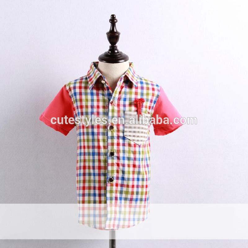 ファッションの男の子t- シャツ襟付き子供の夏のカジュアル格子縞のシャツシャツbt40410-87子赤い綿のシャツ-キッズ服　Tシャツ問屋・仕入れ・卸・卸売り