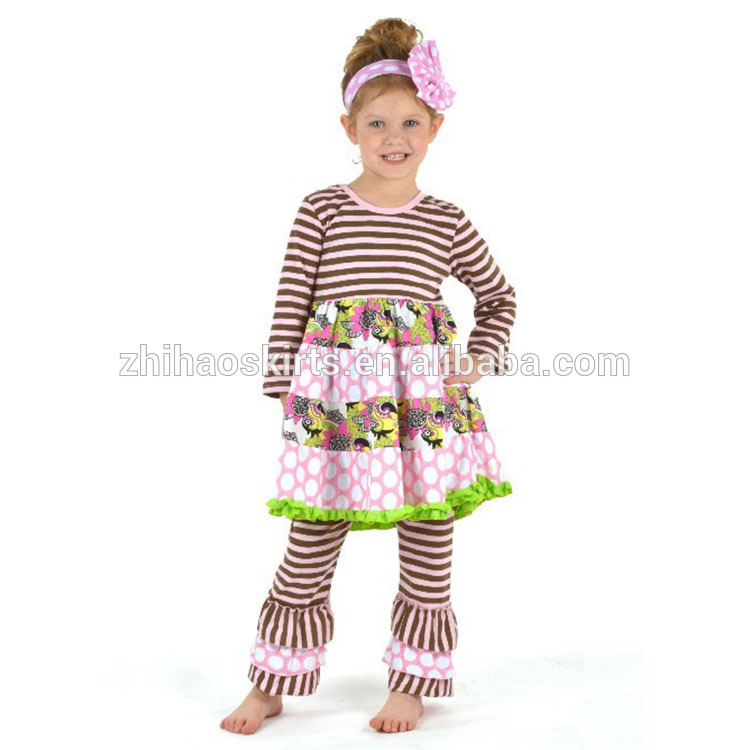 ブティック2ピースブラウンピンクストライプ米国スタイルかわいい女の子ニット綿赤ちゃんの冬のスーツセット-キッズ服　セット問屋・仕入れ・卸・卸売り