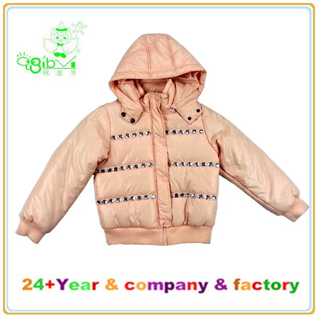 の子供の洋服のoem, の子供の冬のジャケット, フードコートを持つキラキラ女の子のための石-ジュニア服（女）ジャケット、コート問屋・仕入れ・卸・卸売り