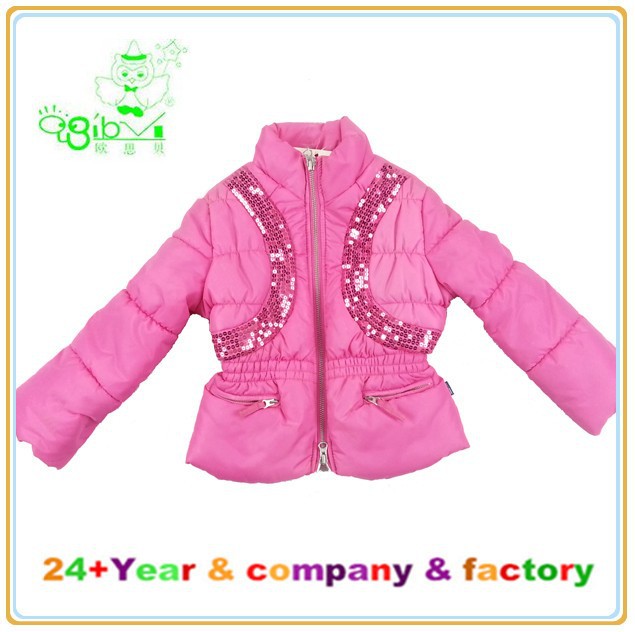 の子供の洋服のoem, の子供の冬のジャケット, スパンコール付きの女の子の冬のコート-ジュニア服（女）ジャケット、コート問屋・仕入れ・卸・卸売り