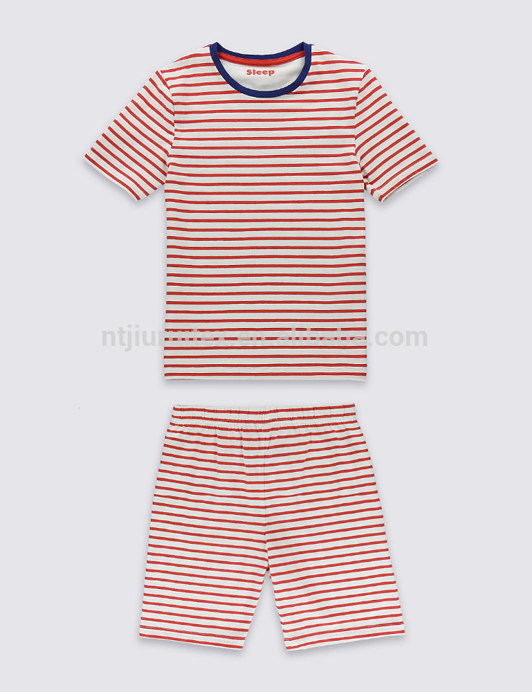 コットンソフト赤い縞模様の短いパジャマ、ボーイズtシャツ&ショートパンツセット-パジャマ問屋・仕入れ・卸・卸売り