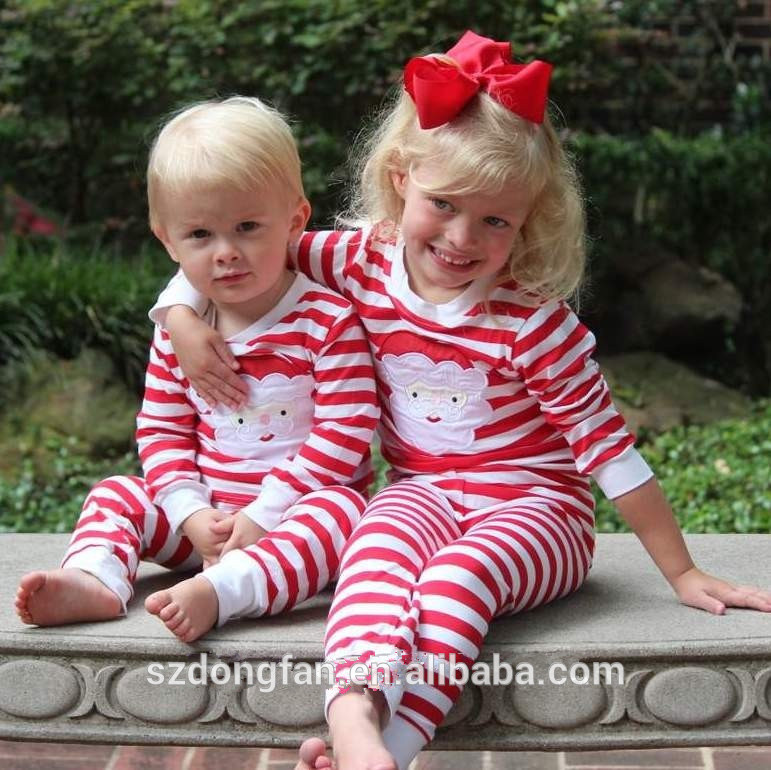刺繍赤白ストライプ子供ユニセックスサンタクリスマスパジャマ男の子と女の子のクリスマスパジャマ-パジャマ問屋・仕入れ・卸・卸売り