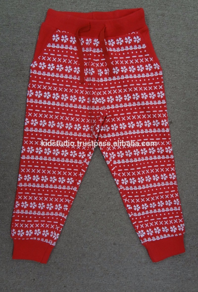 子供の冬のズボンのストレートフィット-赤いズボンの総模様プリント-ズボン問屋・仕入れ・卸・卸売り