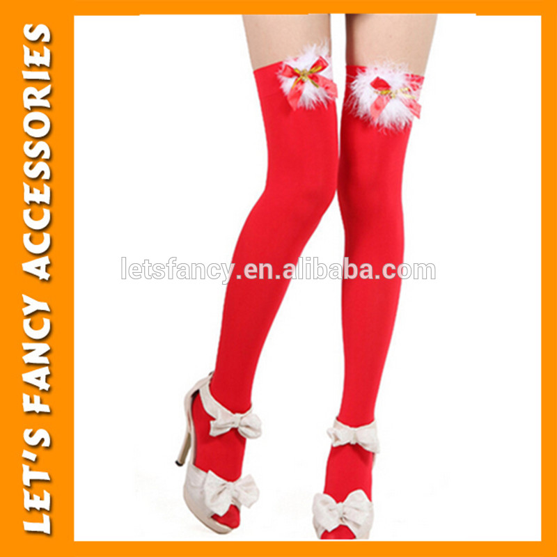 女性のセクシーな赤いクリスマスストッキングで白い羽腿の高い足セクシーストッキングPGSK-0094-その他靴下問屋・仕入れ・卸・卸売り