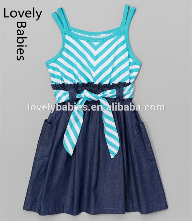 赤ちゃんフロックデザイン2016最新の女の子シェブロンとデニムスケータードレス-ジュニア服（女）ドレス問屋・仕入れ・卸・卸売り
