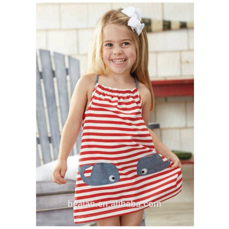 赤のストライプ赤ちゃんアップリケドレスの幼児子供アップリケドレスアップリケのドレス-ジュニア服（女）ドレス問屋・仕入れ・卸・卸売り