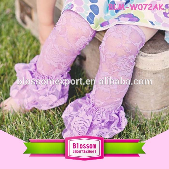 夏の赤ちゃんの女の子靴下クールソリッドパープルロゼット柄レースフリル脚ウォーマー-レッグウォーマ問屋・仕入れ・卸・卸売り