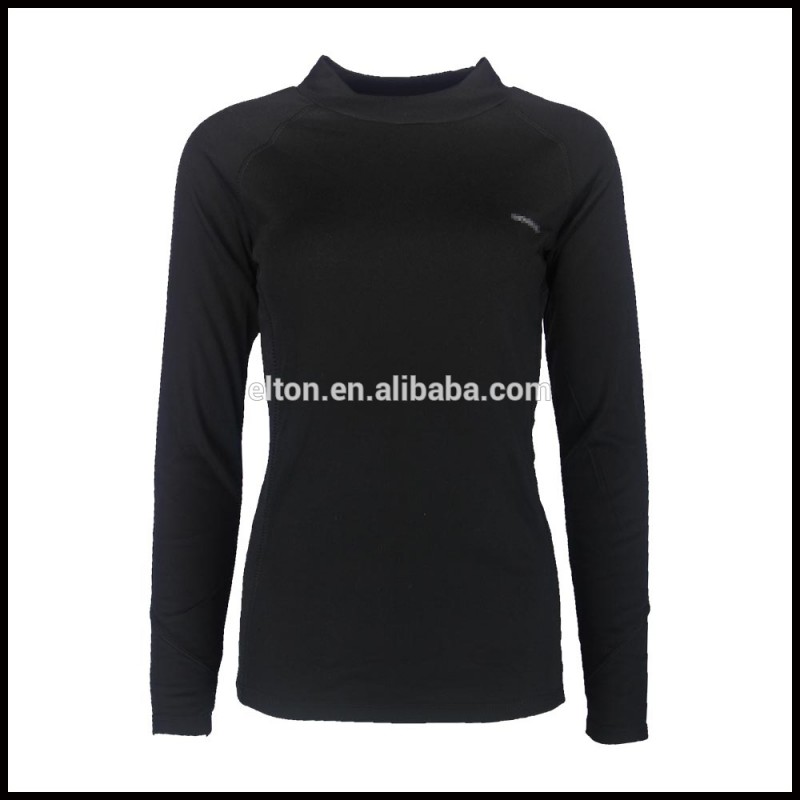 W15-acc-w-01-c黒ポリエステル100％t- シャツ女性のためのロングスリーブ-ズボン下、股引問屋・仕入れ・卸・卸売り