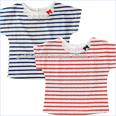 女の子乳幼児赤ちゃん摩耗幼児服かわいい赤ちゃんシャツボーダー服日本高品質卸売製品-ベビーTシャツ問屋・仕入れ・卸・卸売り