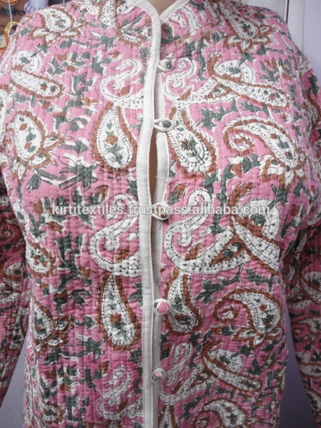 Ktj-7ロングサイズのサイズのブロックプリントデザイナーの綿をカバーフル袖レディースジャケットkanthaのキルトリバーシブル冬の女性のためのジャケット-ジャケット問屋・仕入れ・卸・卸売り