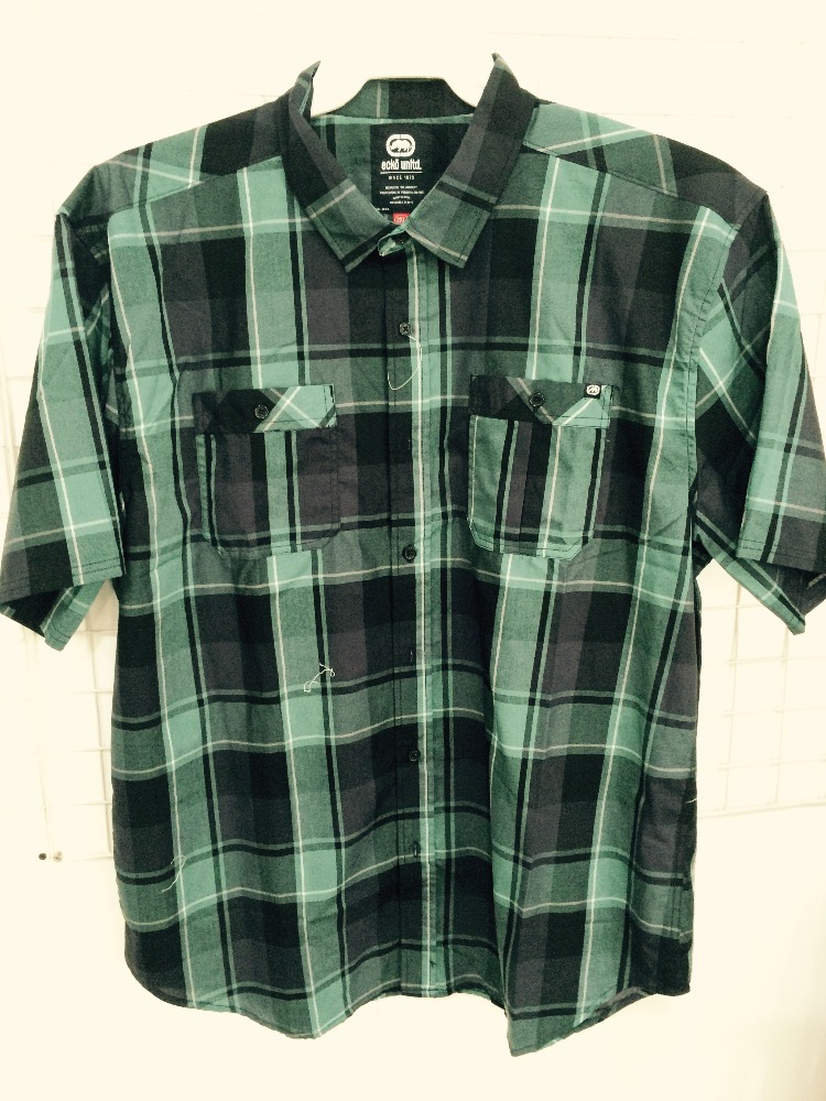 男性の半袖チェックシャツで胸ポケット-プラスサイズシャツ、ブラウス問屋・仕入れ・卸・卸売り