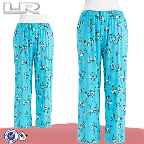 綿安い卸売ブルーガラス模様のパジャマのズボン-ラウンジパンツ問屋・仕入れ・卸・卸売り
