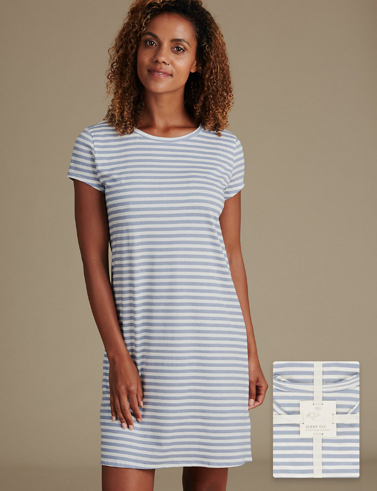 女性の純粋な綿の糸染料にストライプジャージーロングt-シャツ-minishirtの寝間着-パジャマ、寝間着問屋・仕入れ・卸・卸売り