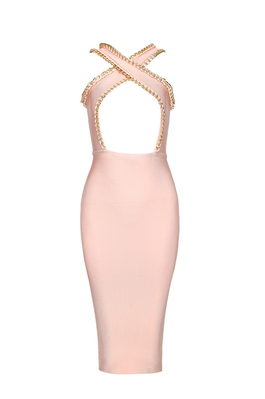 2016新しいvネックピンクと黒包帯ドレス-プロムドレス問屋・仕入れ・卸・卸売り