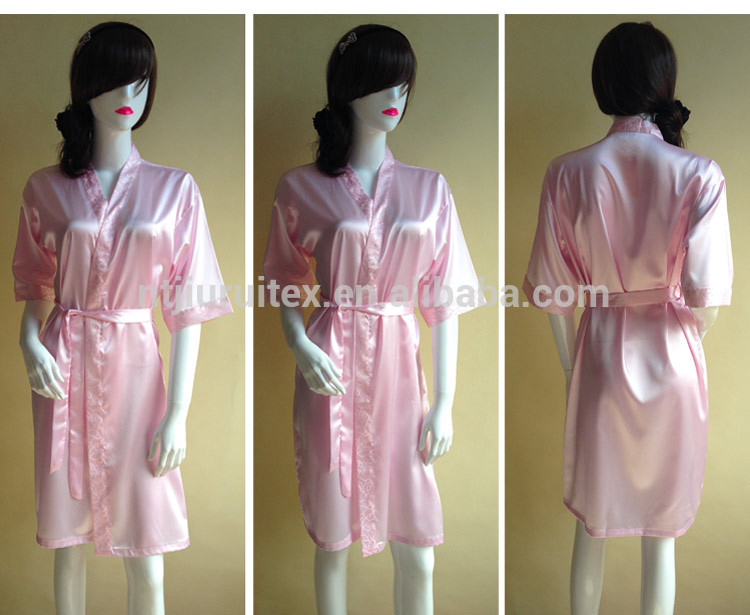 新しい到着二枚半袖ピンクサテンセクシーな女性寝間着ドレス-バスローブ問屋・仕入れ・卸・卸売り
