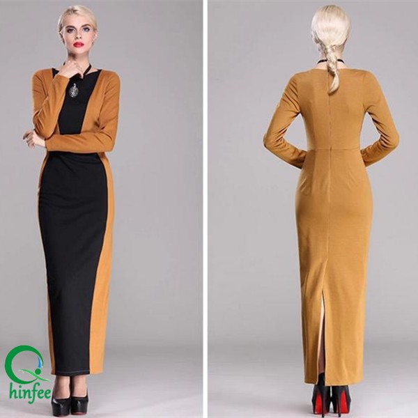 コントラストd070色アラビアマキシ最新の女性の鉛筆のドレス-カジュアルドレス問屋・仕入れ・卸・卸売り