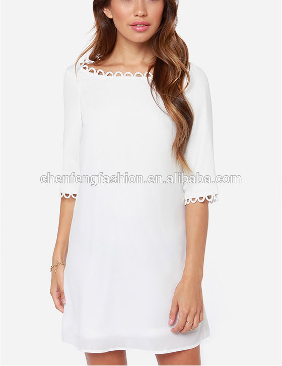 かわいい装飾的なループchefonハーフスリーブシンプルな白いドレス-カジュアルドレス問屋・仕入れ・卸・卸売り