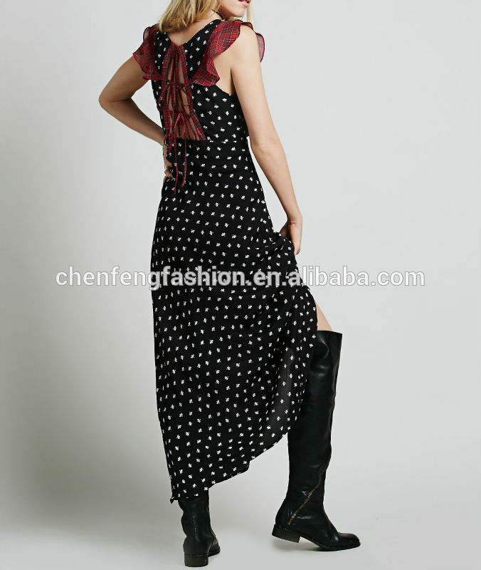 fahsionchefon織ドレスが印刷されたカスタム-カジュアルドレス問屋・仕入れ・卸・卸売り