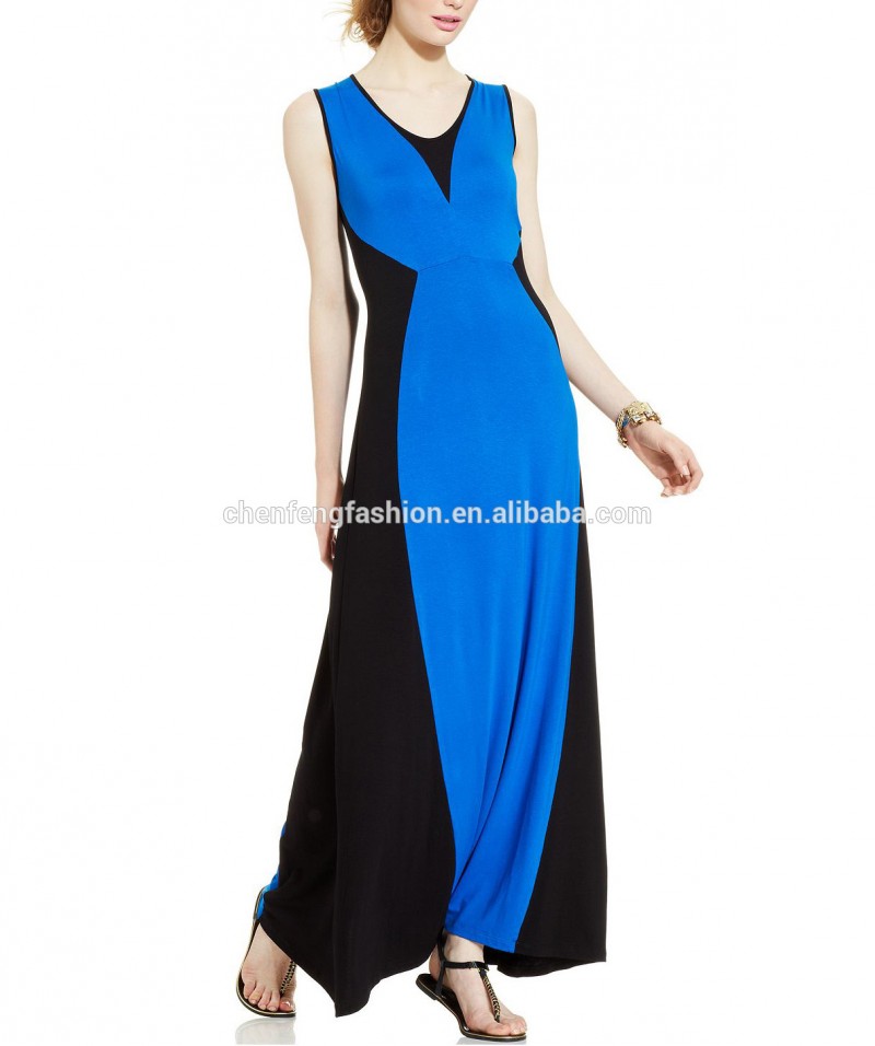コレクションcolorblockedchefonノースリーブのマキシの女性ファッションドレス-カジュアルドレス問屋・仕入れ・卸・卸売り