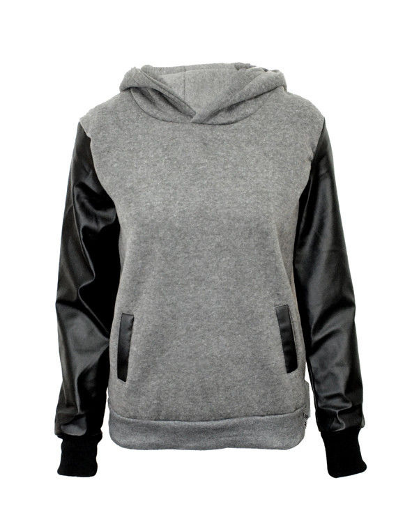 mens hoodies with leather sleeves/Men's custom design printing zipper up fleece hoody jackets/sweatshirts-トレーナー、パーカー問屋・仕入れ・卸・卸売り