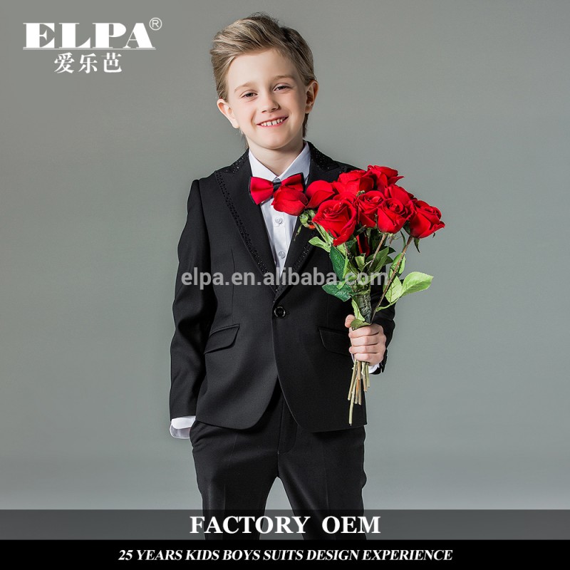 Elpaファンシーフラワー男の子黒デザイナー3ピースフォーマルスーツ用男の子-スーツ、タキシード問屋・仕入れ・卸・卸売り