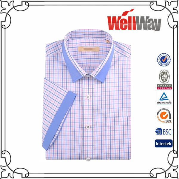 青白のチェックライトの男性の新しいビジネスモデルチェックショートシャツ-プラスサイズシャツ、ブラウス問屋・仕入れ・卸・卸売り