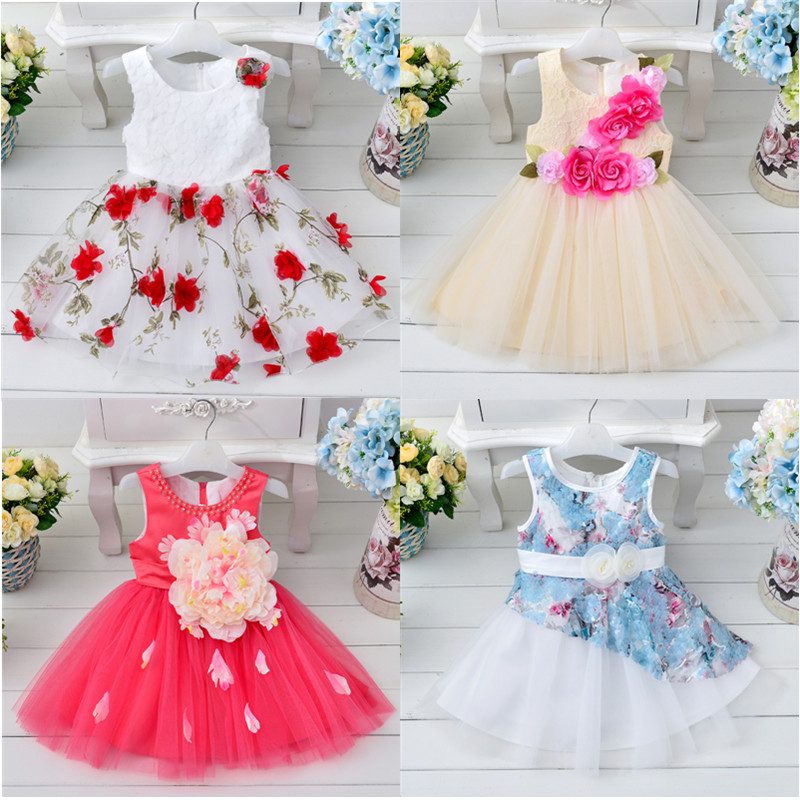 韓国のファッションガールスタイルドレス異なる色赤ちゃん1年古いパーティー花女の子のウェディングドレス-フラワーガールドレス問屋・仕入れ・卸・卸売り