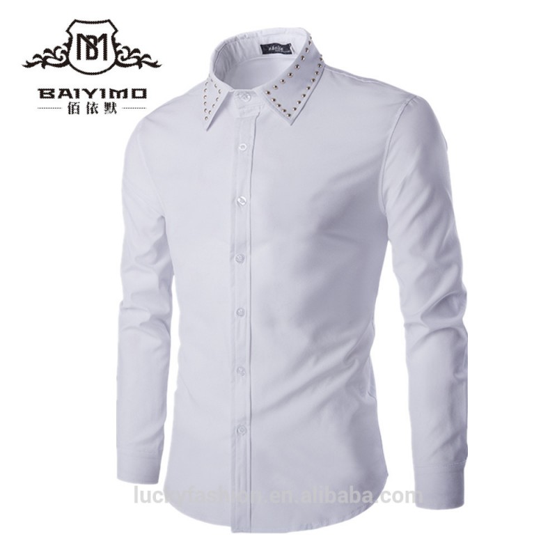 中国サプライヤー最新シンプルな白いドレスシャツデザイン用男性ドレスシャツメーカー-プラスサイズシャツ、ブラウス問屋・仕入れ・卸・卸売り