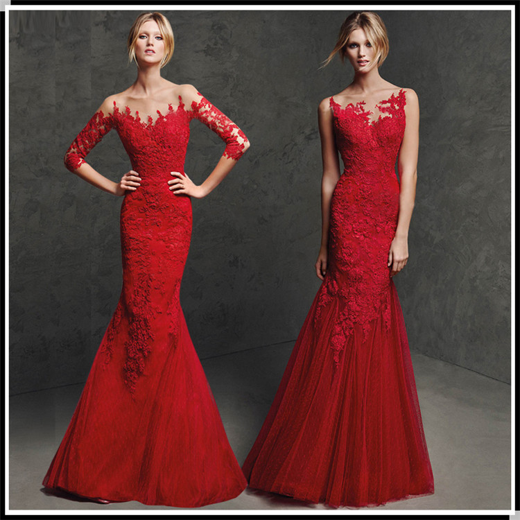 ファッションイブニング花嫁のドレス赤いセクシーなトーストドレスレースマーメイドウェディングドレス-プラスサイズドレス、スカート問屋・仕入れ・卸・卸売り