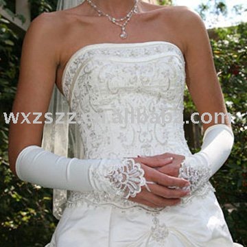 正式な結婚式のサテン指なし肘ブライダル手袋偉大な低価格-ウエディンググローブ問屋・仕入れ・卸・卸売り
